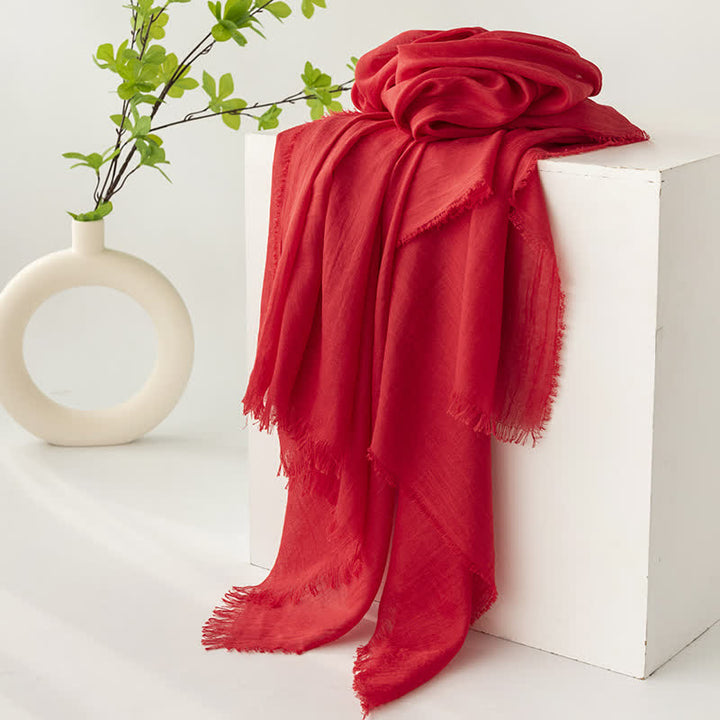 Écharpe d'été fine et douce à pompons courts de couleur unie - #23 Rouge - image 27