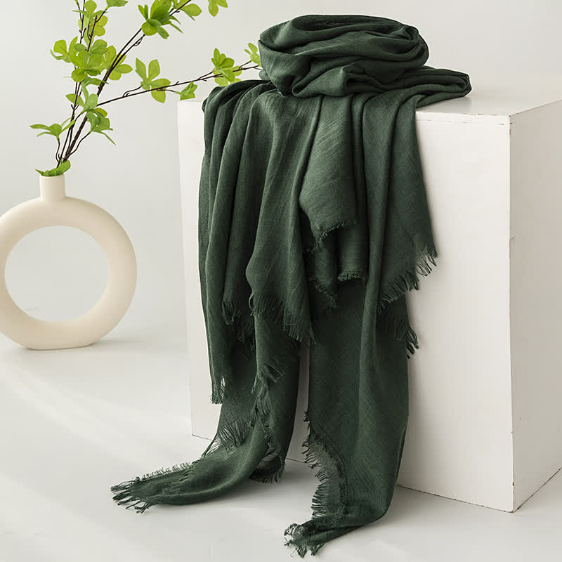 Écharpe d'été fine et douce à pompons courts de couleur unie - #19 Vert foncé - image 23