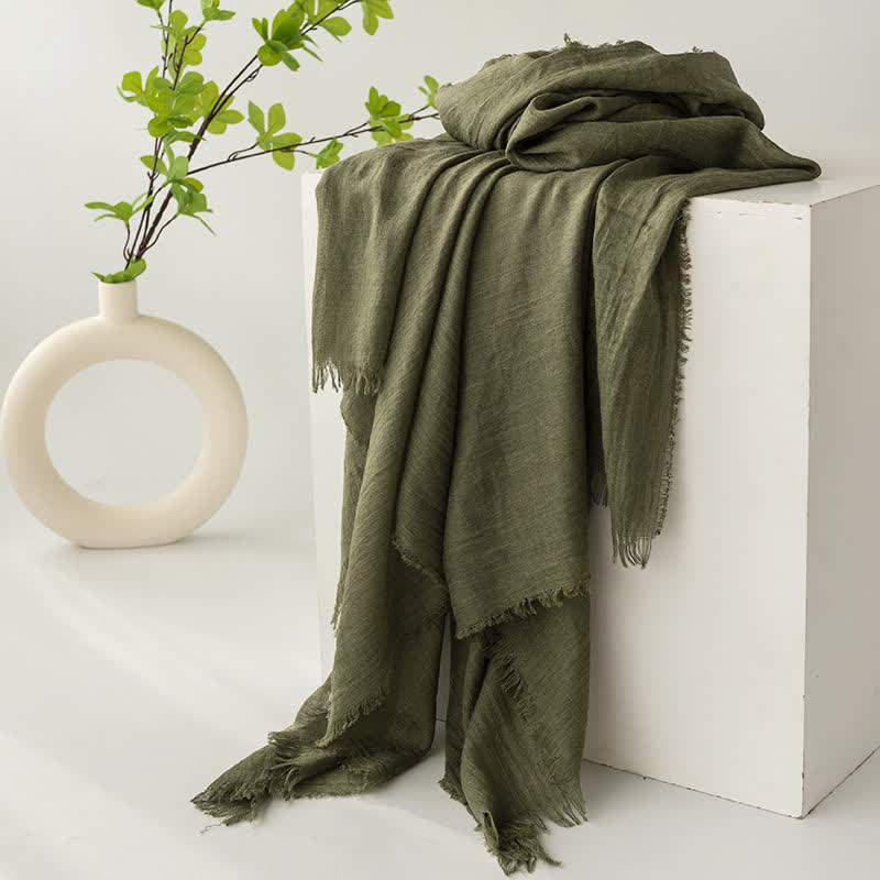 Écharpe d'été fine et douce à pompons courts de couleur unie - #15 Vert olive foncé - image 19