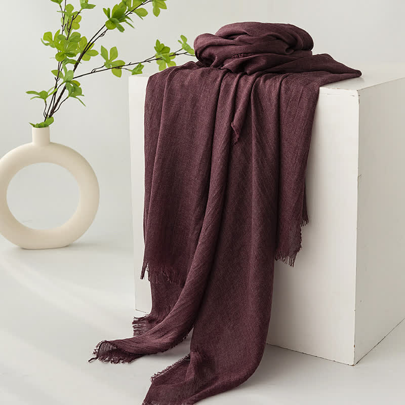 Écharpe d'été fine et douce à pompons courts de couleur unie - #31 Bordeaux - image 35
