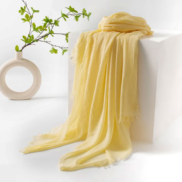 Écharpe d'été fine et douce à pompons courts de couleur unie - #56 Jaune clair - image 60