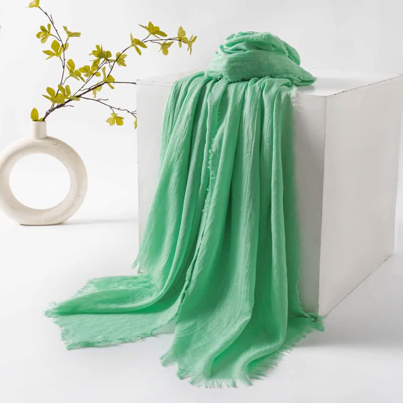 Écharpe d'été fine et douce à pompons courts de couleur unie - #53 Vert pâle - image 57