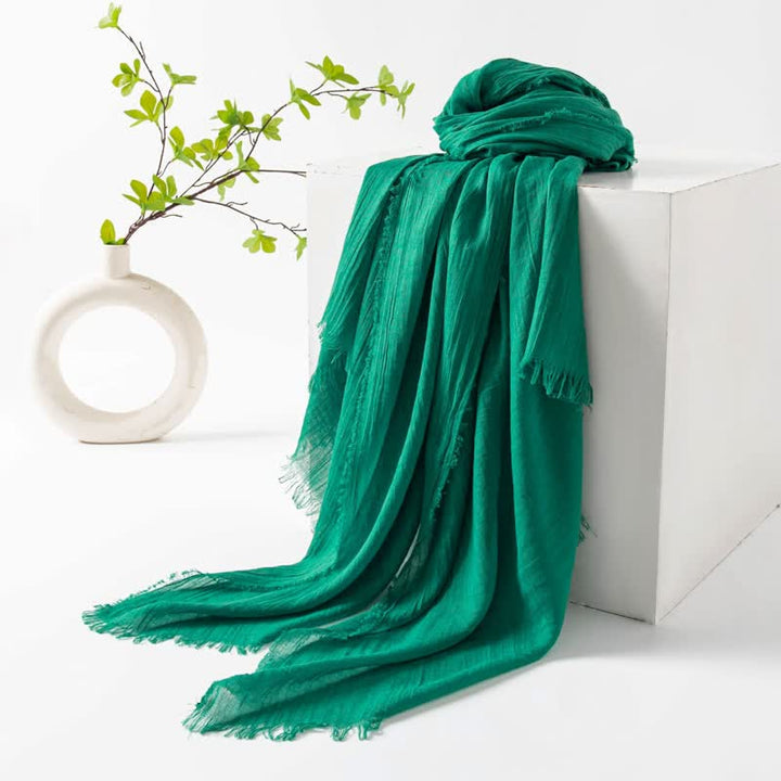 Écharpe d'été fine et douce à pompons courts de couleur unie - #58 Vert de mer - image 62