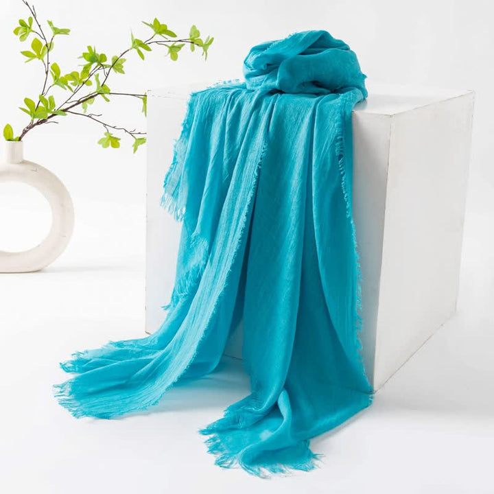 Écharpe d'été fine et douce à pompons courts de couleur unie - #49 Cyan - image 53