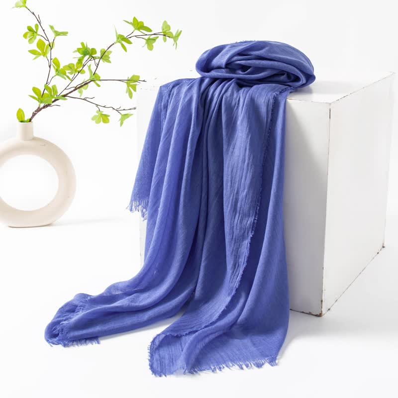Écharpe d'été fine et douce à pompons courts de couleur unie - #50 Ardoise moyenneBleu - image 54