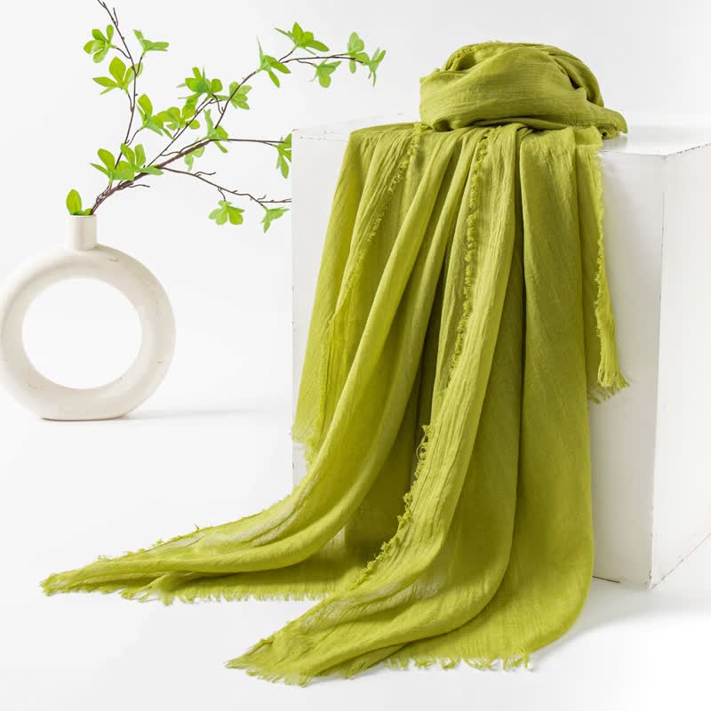 Écharpe d'été fine et douce à pompons courts de couleur unie - #55 JauneVert - image 59