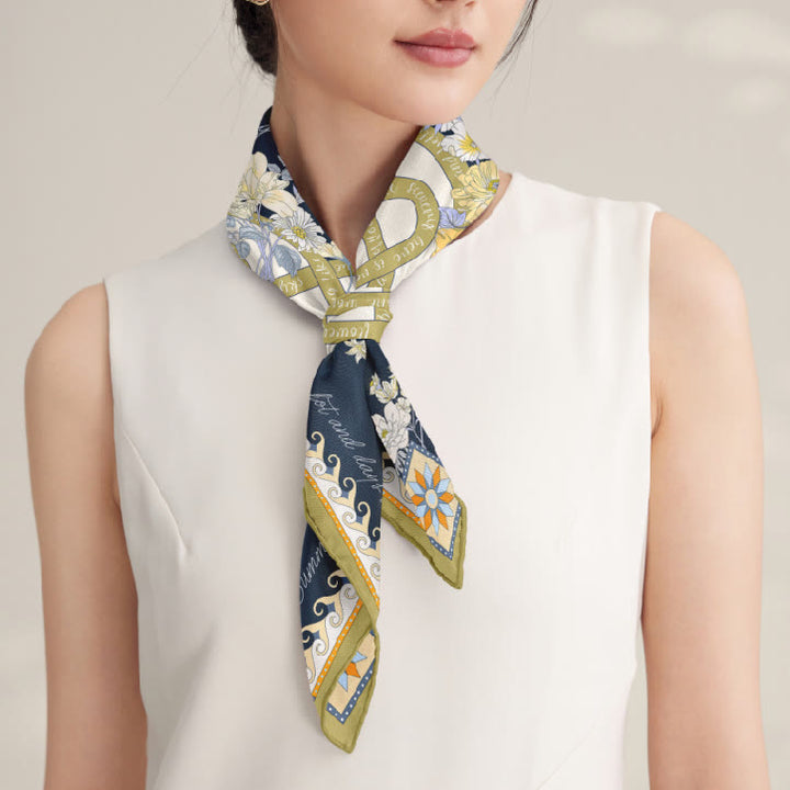 Foulard fin en soie pour femme, motif printemps, quatre saisons d'amour