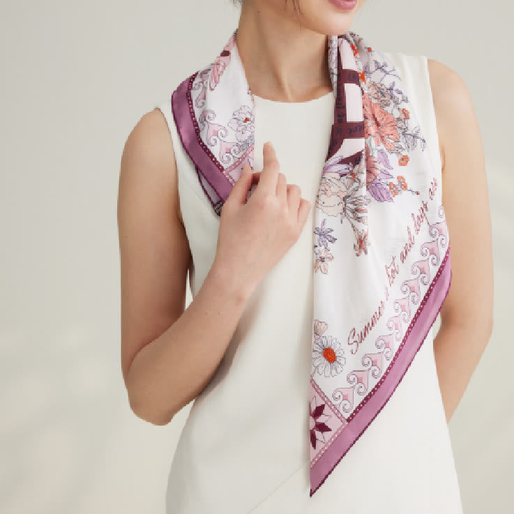 Foulard fin en soie pour femme, motif printemps, quatre saisons d'amour