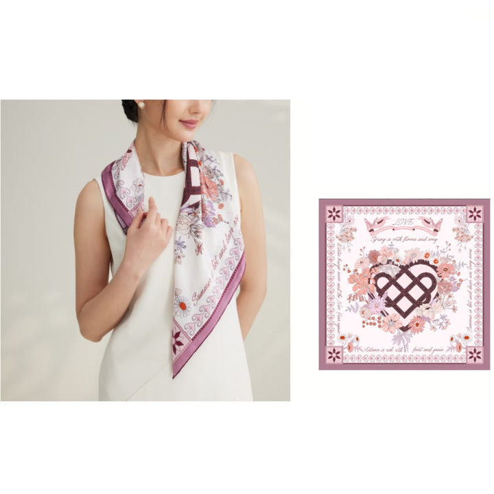 Foulard fin en soie pour femme, motif printemps, quatre saisons d'amour