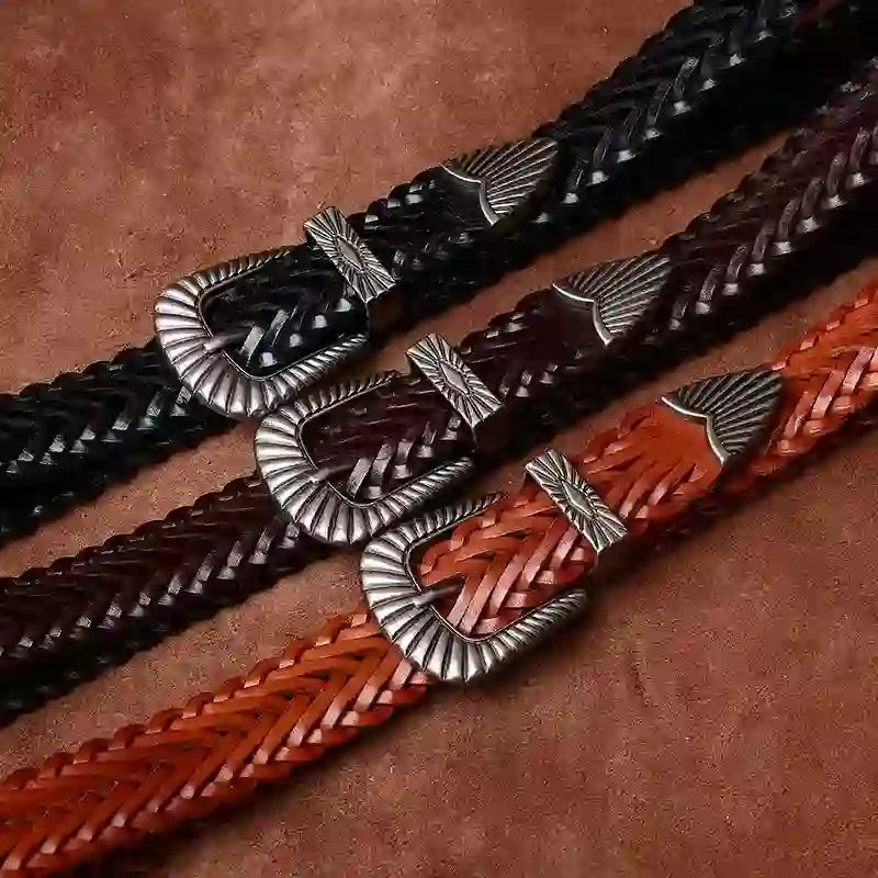 Ceinture en cuir tressé de vachette tissée décontractée pour tous les jours