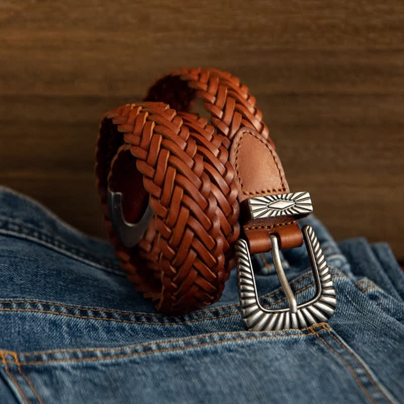 Ceinture en cuir tressé de vachette tissée décontractée pour tous les jours