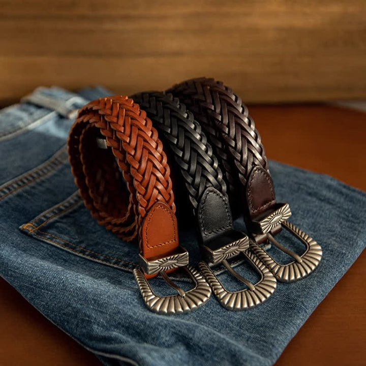Ceinture en cuir tressé de vachette tissée décontractée pour tous les jours