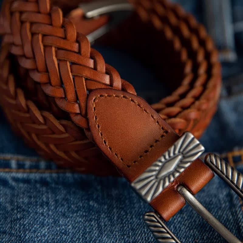 Ceinture en cuir tressé de vachette tissée décontractée pour tous les jours