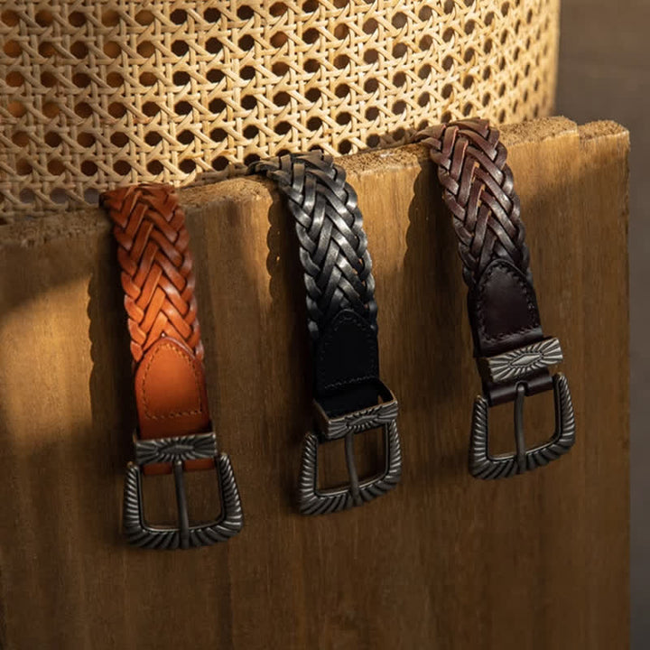 Ceinture en cuir tressé de vachette tissée décontractée pour tous les jours