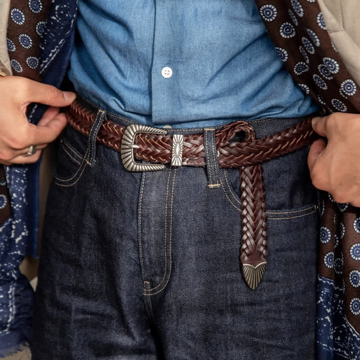 Ceinture en cuir tressé de vachette tissée décontractée pour tous les jours
