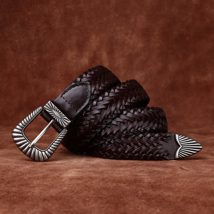 Ceinture en cuir tressé de vachette tissée décontractée pour tous les jours