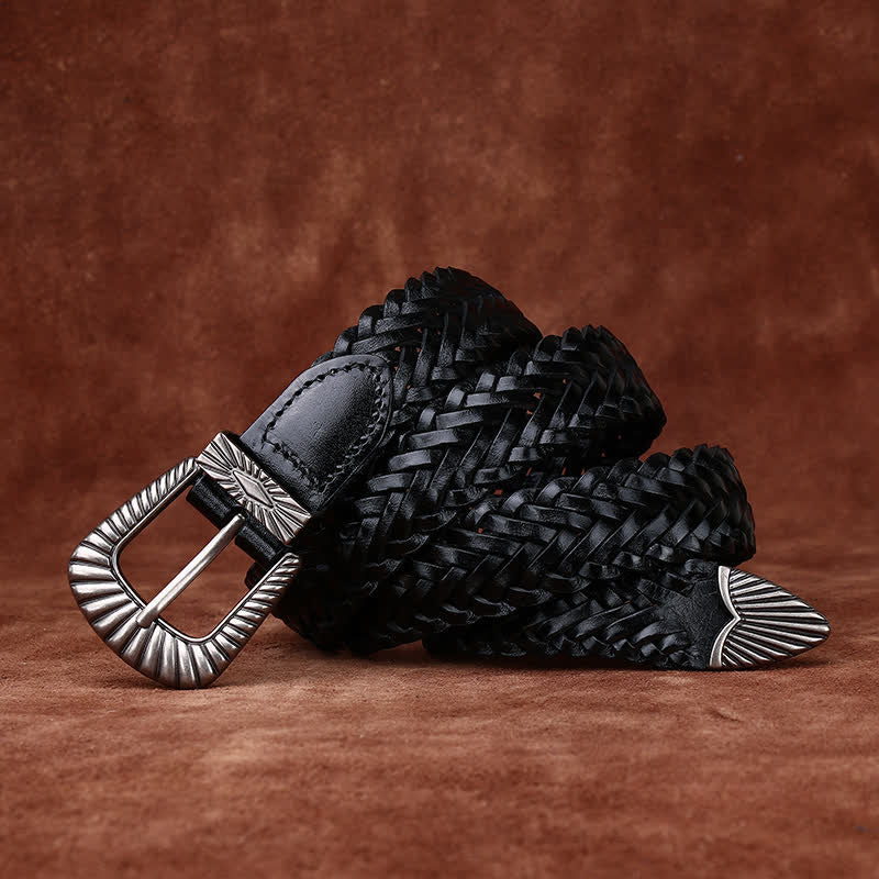 Ceinture en cuir tressé de vachette tissée décontractée pour tous les jours