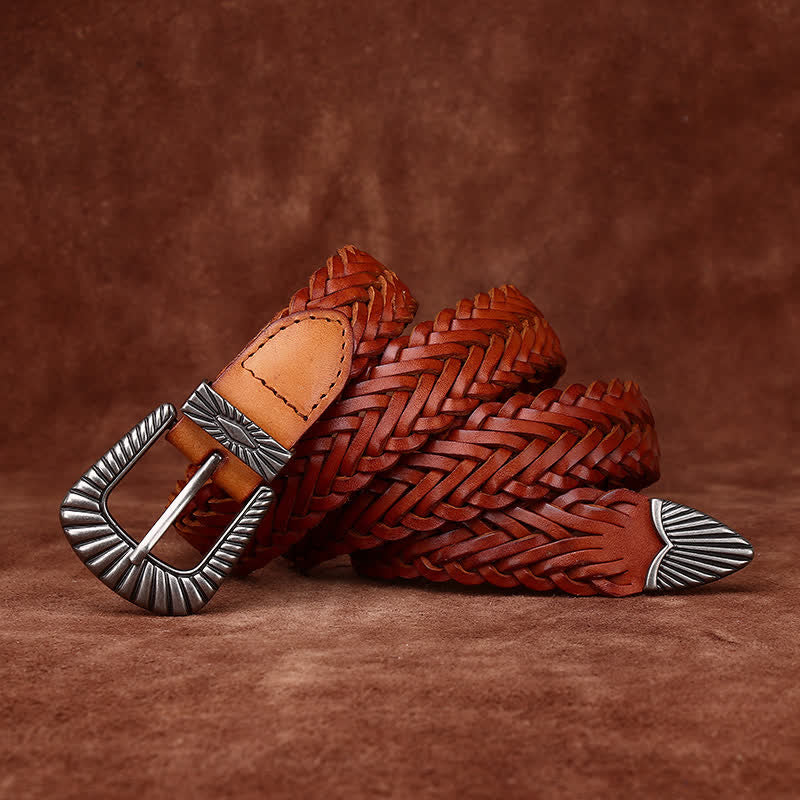 Ceinture en cuir tressé de vachette tissée décontractée pour tous les jours