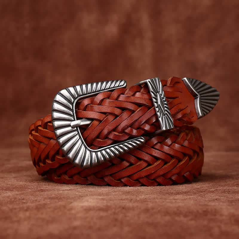 Ceinture en cuir tressé de vachette tissée décontractée pour tous les jours