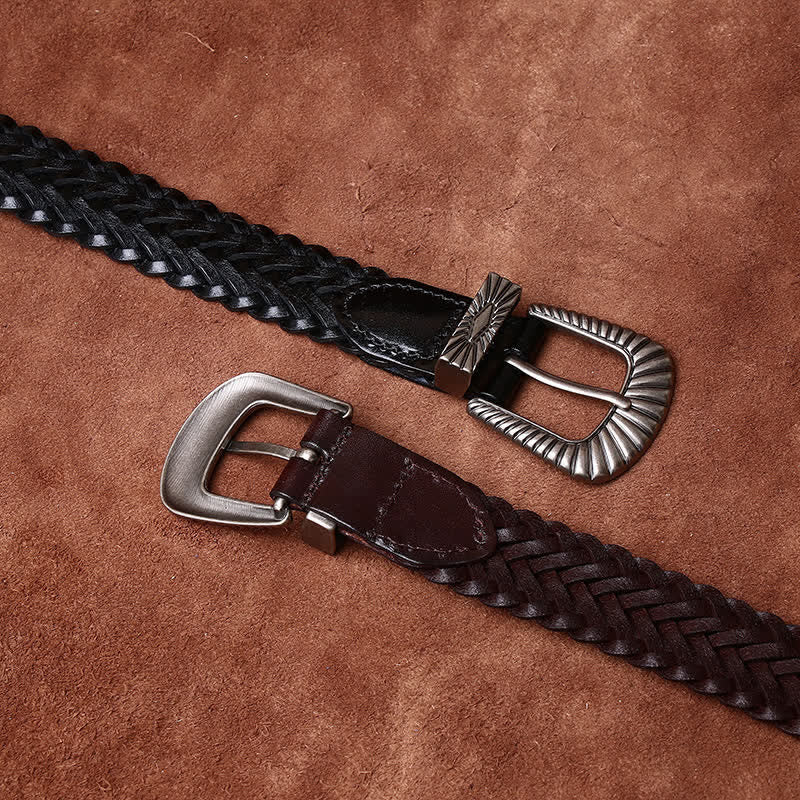 Ceinture en cuir tressé de vachette tissée décontractée pour tous les jours