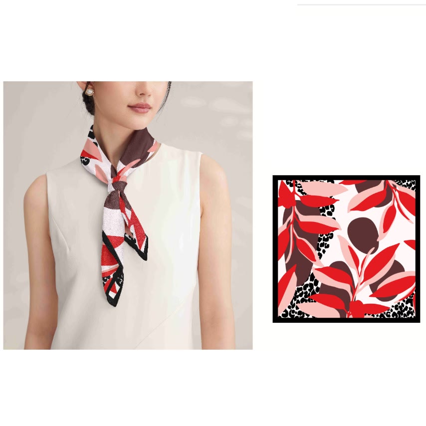 Foulard fin en soie pour femme Red Leafs Record Spring