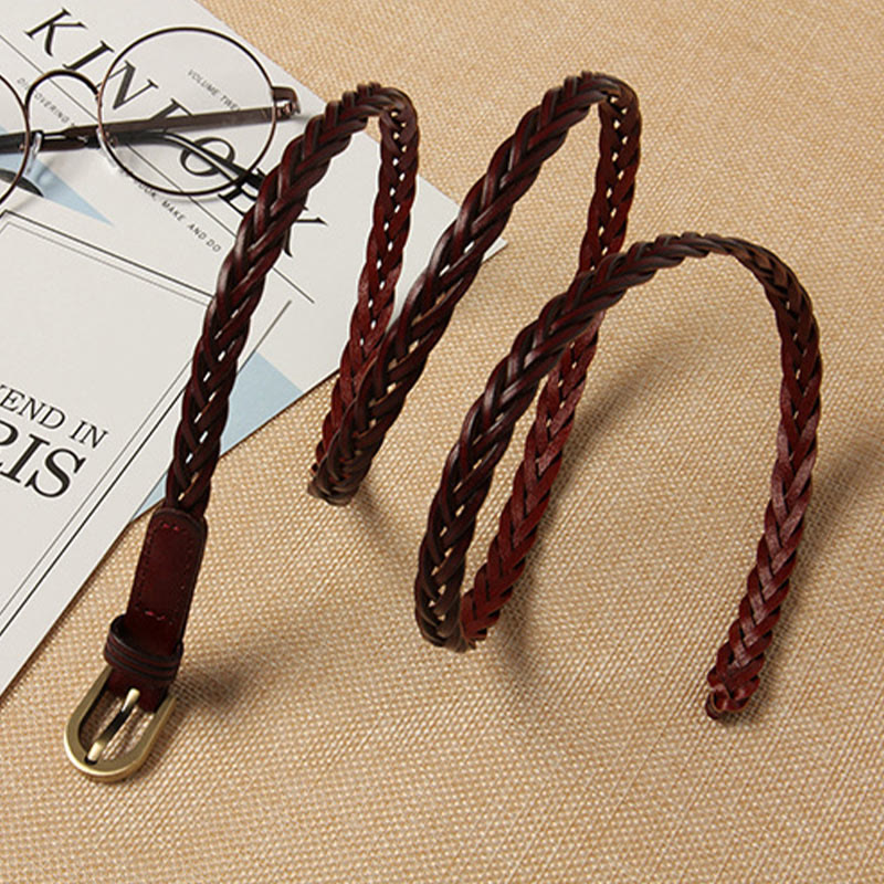 Ceinture tressée en cuir véritable, double usage