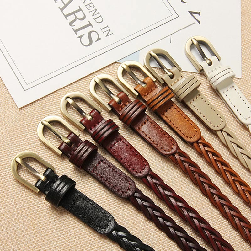 Ceinture tressée en cuir véritable, double usage