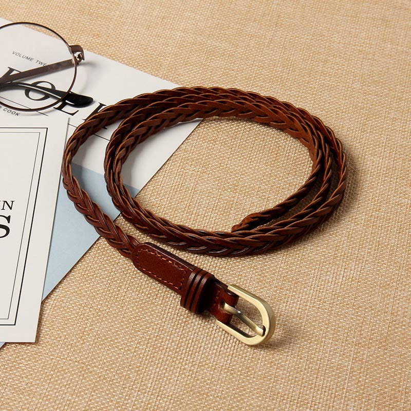 Ceinture tressée en cuir véritable, double usage