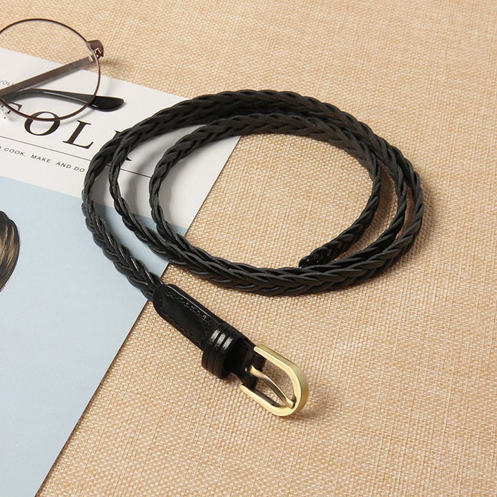 Ceinture tressée en cuir véritable, double usage