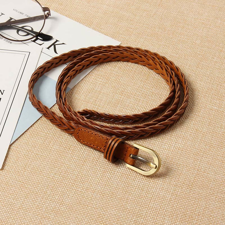 Ceinture tressée en cuir véritable, double usage