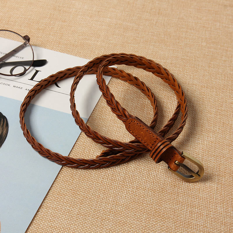 Ceinture tressée en cuir véritable, double usage