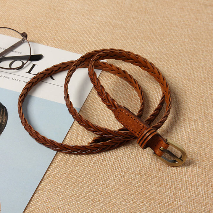 Ceinture tressée en cuir véritable, double usage