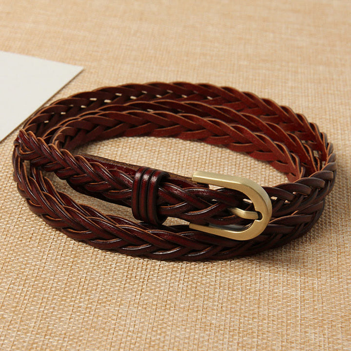 Ceinture tressée en cuir véritable, double usage