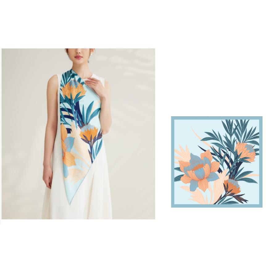 Foulard fin en soie à imprimé floral Protea pour femme