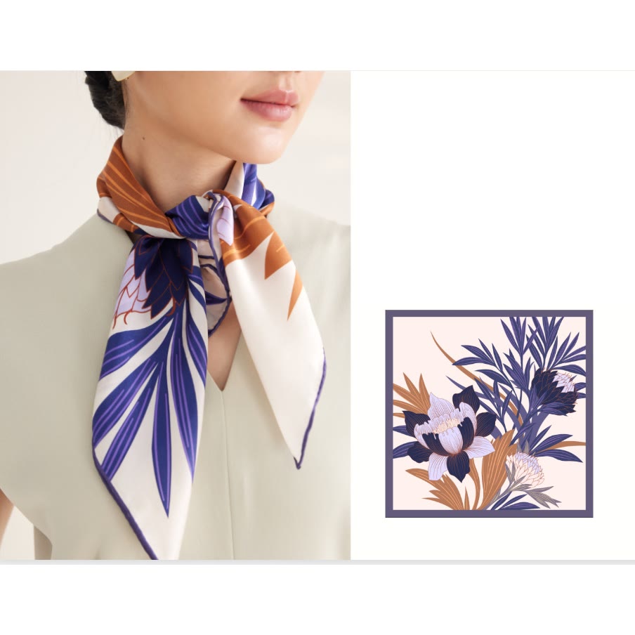 Foulard fin en soie à imprimé floral Protea pour femme