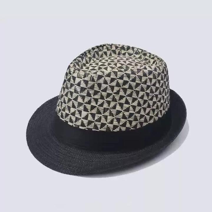 Chapeau Fedora en paille de plage à motif à carreaux classique pour hommes