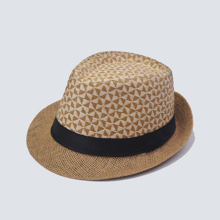 Chapeau Fedora en paille de plage à motif à carreaux classique pour hommes