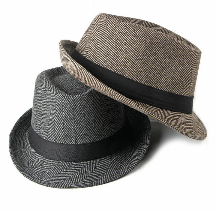 Chapeau Fedora à chevrons et ruban noir pour homme