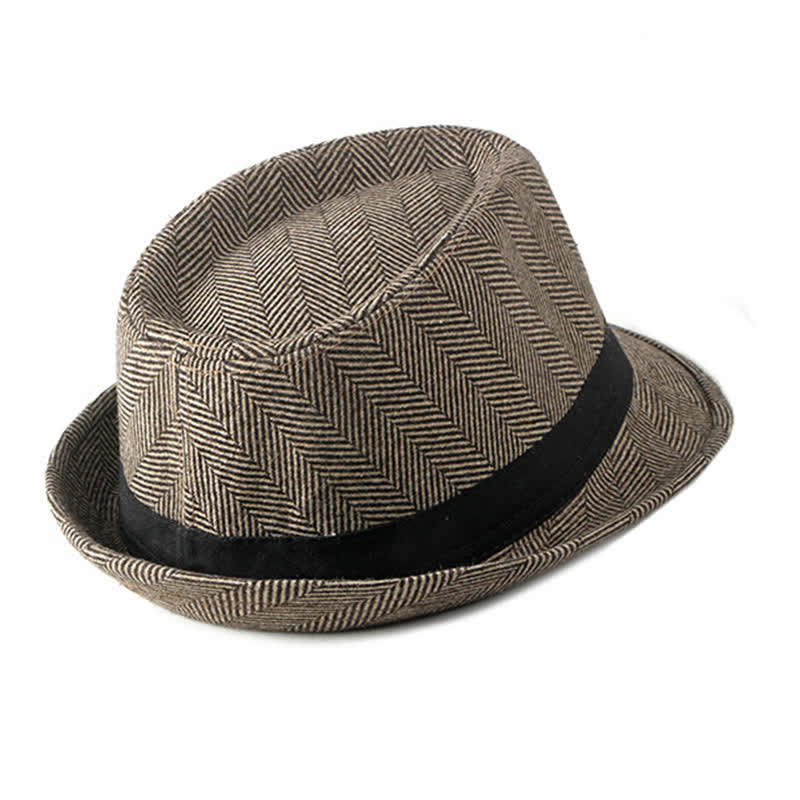Chapeau Fedora à chevrons et ruban noir pour homme