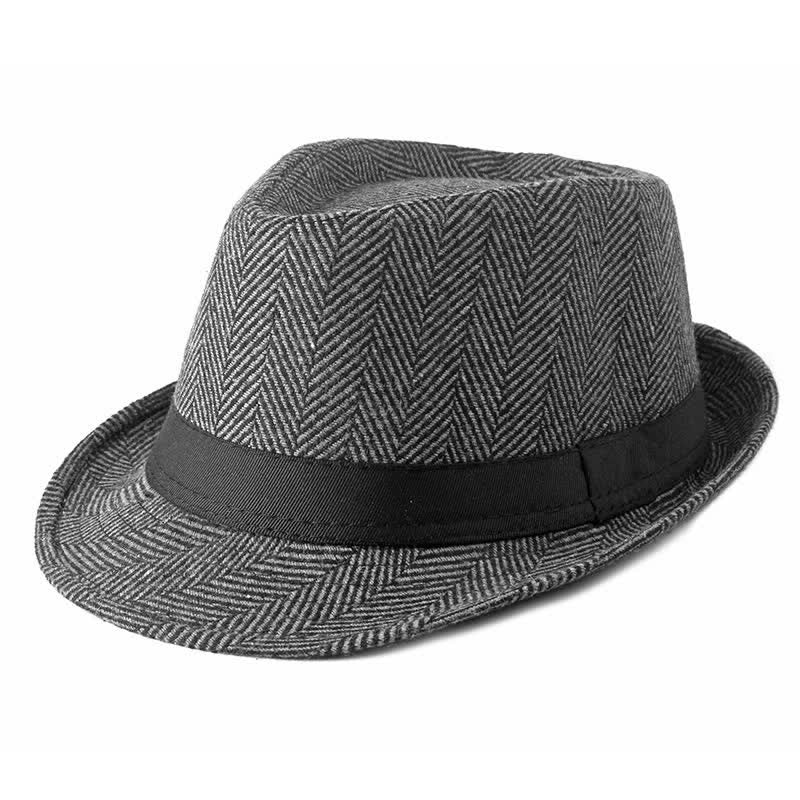 Chapeau Fedora à chevrons et ruban noir pour homme