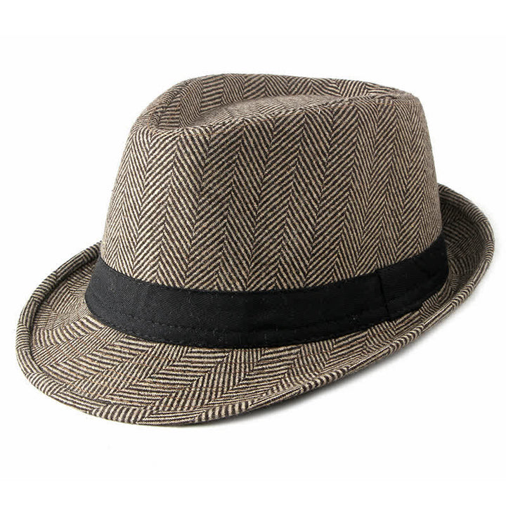 Chapeau Fedora à chevrons et ruban noir pour homme