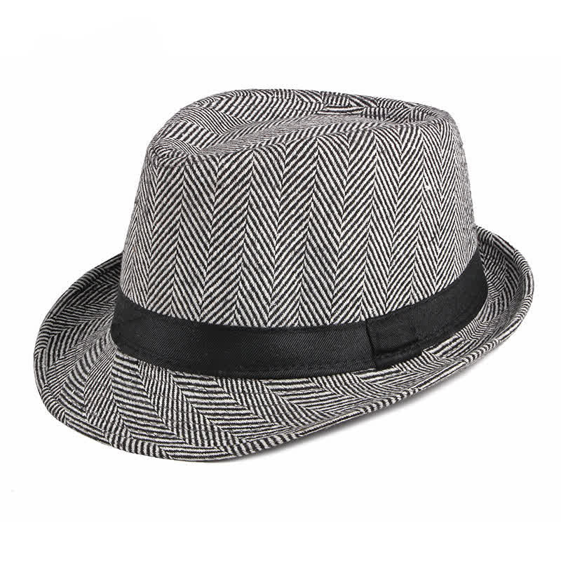 Chapeau Fedora à chevrons et ruban noir pour homme