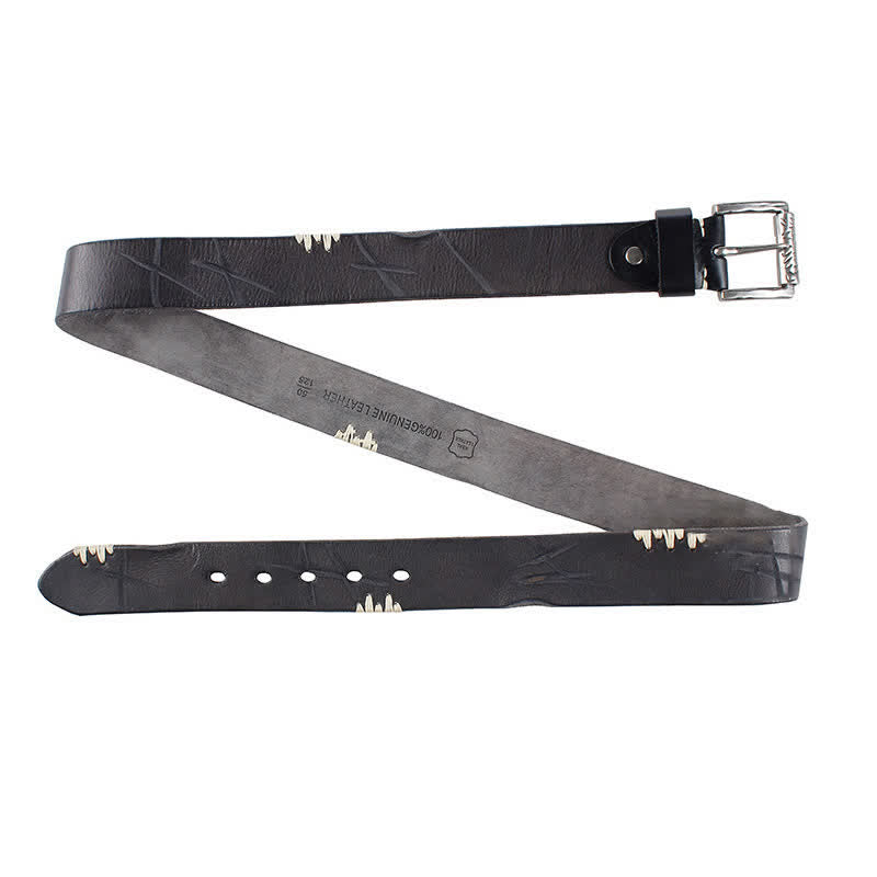 Ceinture en cuir blanc vieilli pour homme avec décor rétro