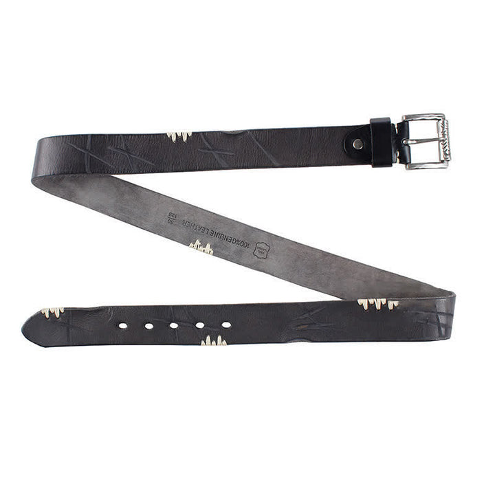 Ceinture en cuir blanc vieilli pour homme avec décor rétro