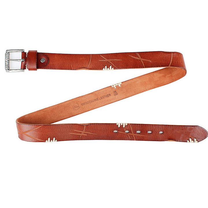 Ceinture en cuir blanc vieilli pour homme avec décor rétro