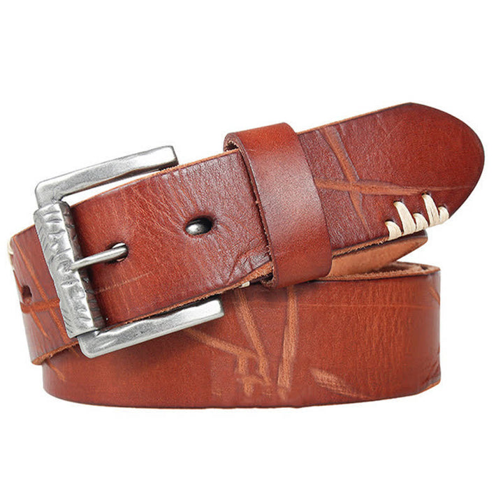 Ceinture en cuir blanc vieilli pour homme avec décor rétro