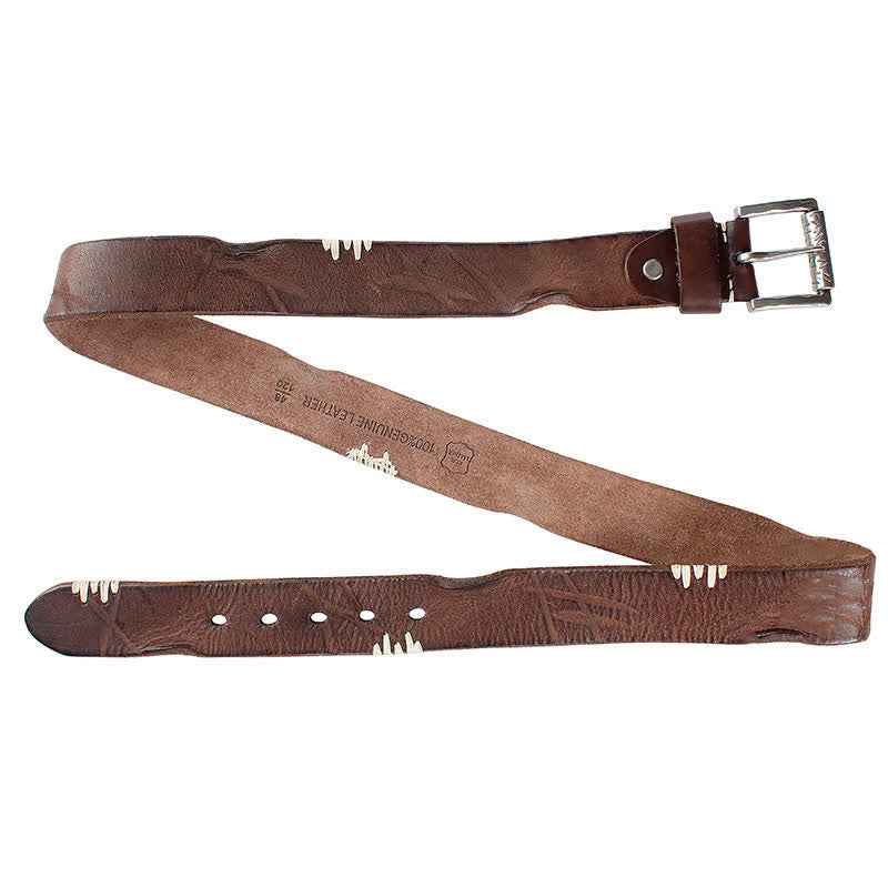 Ceinture en cuir blanc vieilli pour homme avec décor rétro