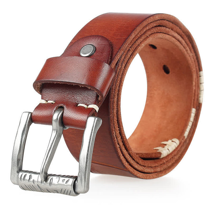 Ceinture en cuir blanc vieilli pour homme avec décor rétro
