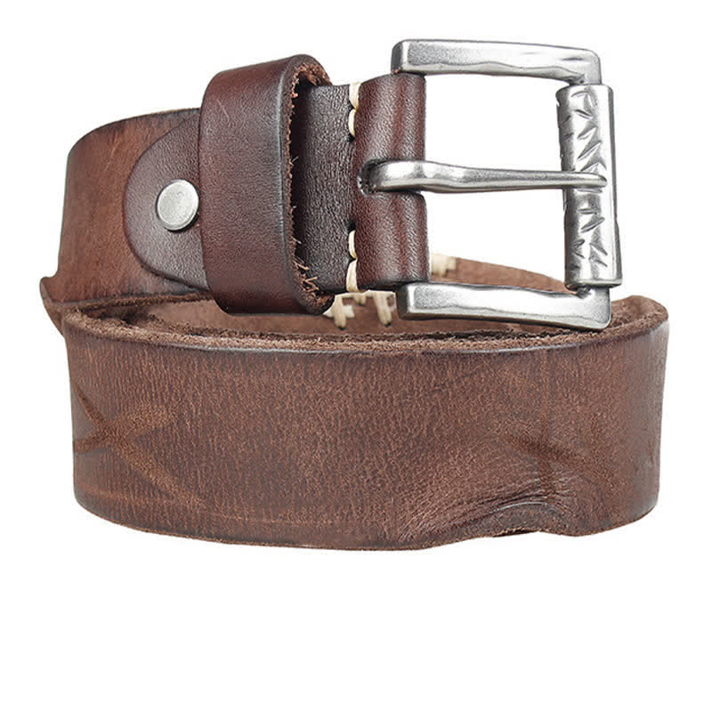 Ceinture en cuir blanc vieilli pour homme avec décor rétro