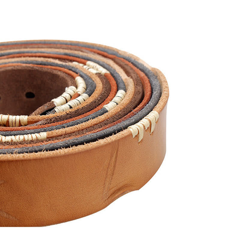 Ceinture en cuir blanc vieilli pour homme avec décor rétro